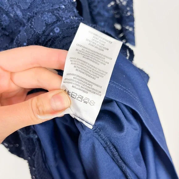 Alex Evenings Navy Blue Lace Sequin Cocktail Sheath Dress With Jacket Size 8 - Picture 11 of 12